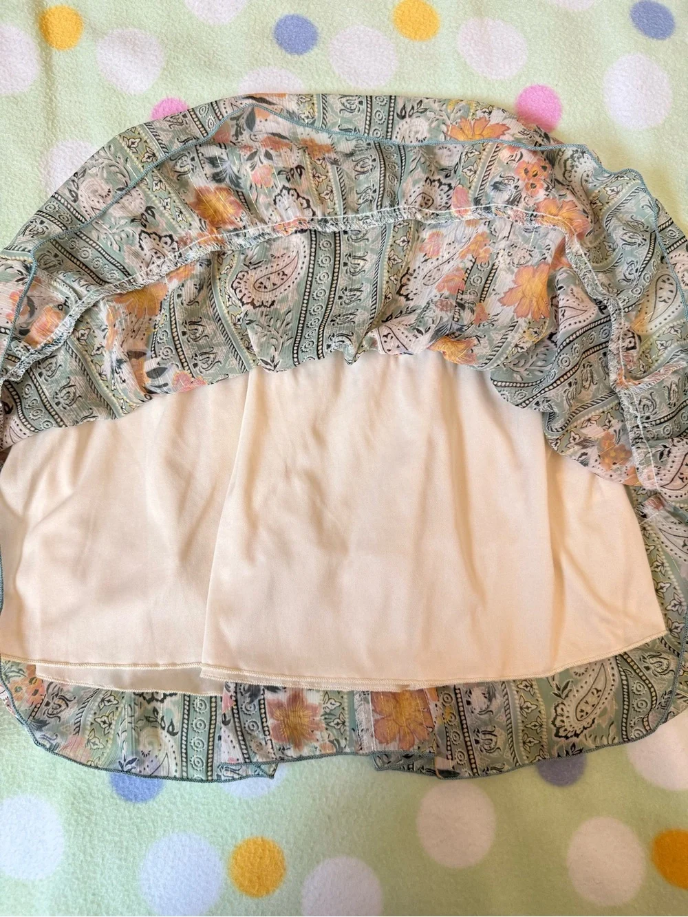 Altar'd State Sage Green Floral Tiered A-Line Skirt with Peach Accents - Picture 9 of 12
